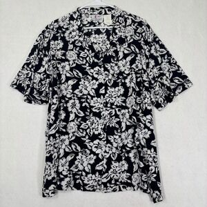 Cape Cod Plus 24W Rayon Floral Button Down Shirt Retro Short Sleeve Blouse